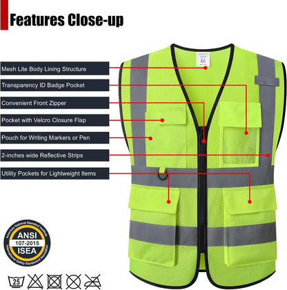 Safety Vest for Men Women Hi Vis Vest with Pockets Mesh High Visibility Vests Meets ANSI/ISEA Standards