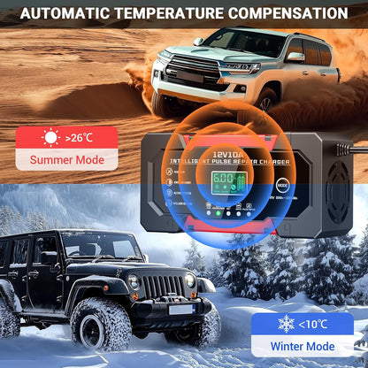 Battery Charger 15A 12V Fully Automatic Smart Trickle Car Battery Charger Maintainer with LCD Display & Temperature Compensation for Car Truck Motorcycle Lawn Mower Boat