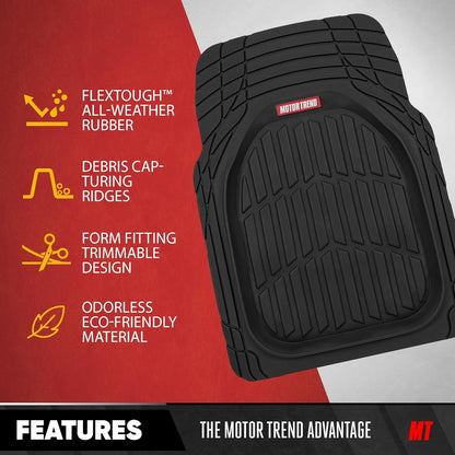 Motor Trend Original FlexTough Black Rubber Car Floor Mats with Cargo Liner - All Weather Automotive Floor Mats, Heavy Duty Trim to Fit Design, Odorless Floor Liners for Cars Truck Van SUV