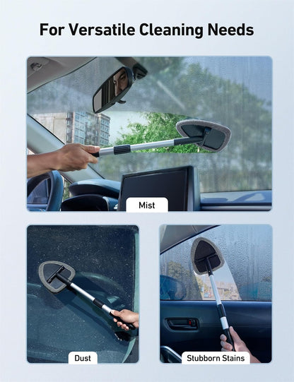 AstroAI 21" Windshield Cleaner Tool, Car Interior Detailing Cleaning Kit with Extendable Handle and 4 Upgraded High-Density Reusable Microfiber Pads, Auto Glass Wiper Brush Kit for Cars, Blue