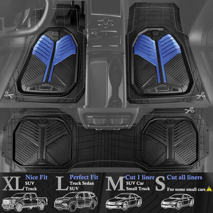 CAR PASS Heavy Duty Rubber Car Mats with Cargo Liner, Deep-Dish Car Floor Mats and Trunk Mat All Weather, Universal Trim-to-Fit for SUVs Trucks Sedans, Waterproof Anti-Slip, Trimmable V12 Black