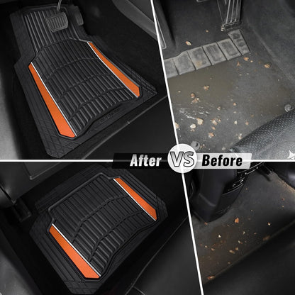 CAR PASS Heavy Duty Rubber Car Floor Mats, Deep Waterproof Car Floor Mats All Weather, Aluminum Film Floor Mats for Cars Non-Slip Universal Trim to Fit for SUVs Trucks Sedans Vans, Black Grey Metallic