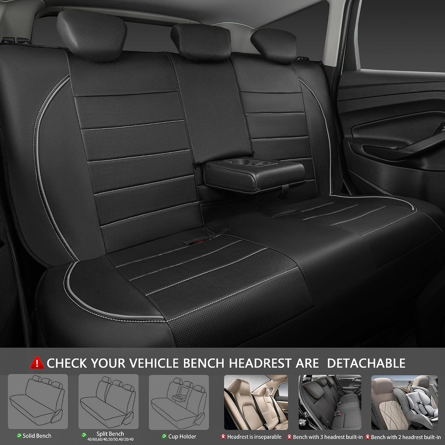 CAR PASS Universal FIT Piping Leather Two Front Seat Covers, Waterproof Faux Leather for SUV Sedan Van Truck, Airbag Compatible,Reserved Opening Holes for Headrest Covers. (Black red)