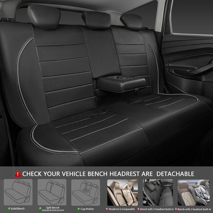 CAR PASS Universal FIT Piping Leather Two Front Seat Covers, Waterproof Faux Leather for SUV Sedan Van Truck, Airbag Compatible,Reserved Opening Holes for Headrest Covers. (Black red)