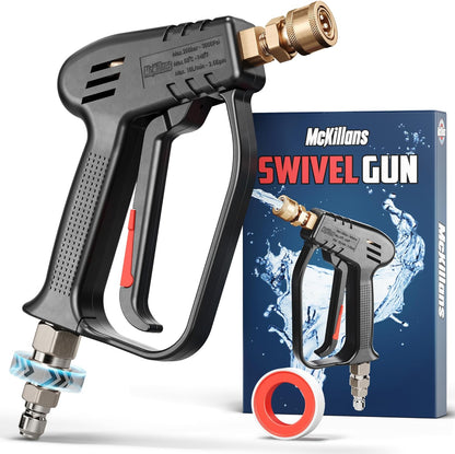 McKillans Pressure Washer Gun with Swivel & Foam Cannon Wide Mouth & M22-14mm Adapter - Adjustable Thick Foam - Power Washer Gun - 3/8" Male Plug & 1/4” Quick Connector Coupler