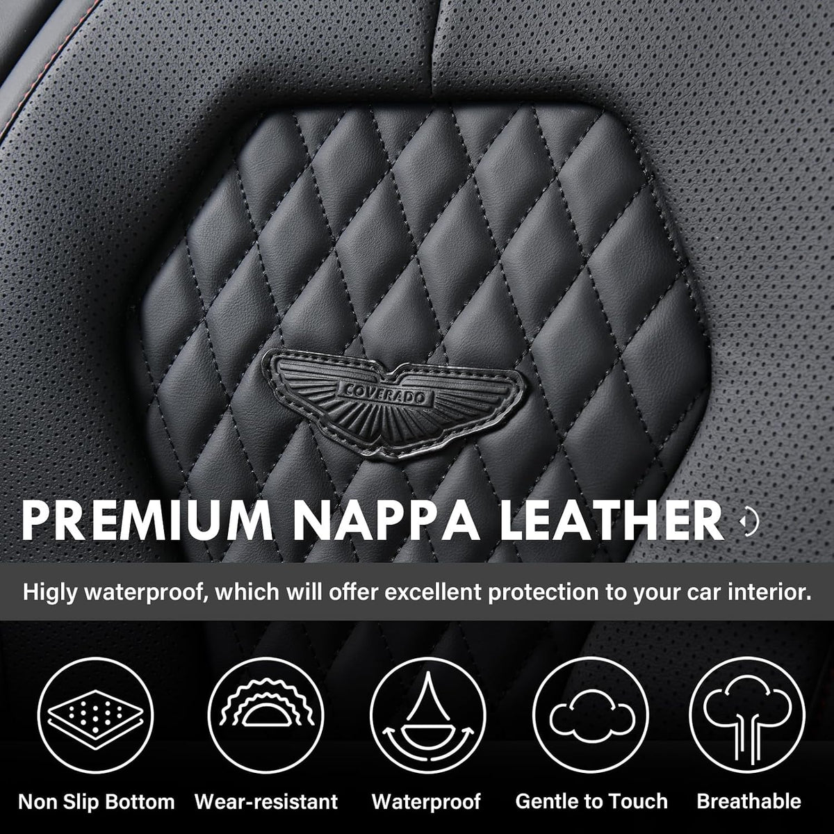 Coverado Seat Covers, Car Seat Covers Full Set, Black Car Seat Cover, Car Seat Covers Front Seats Back Seat Cover, Waterproof Car Seat Cushion, Leather Seat Covers Seat Protector Fit for Most Cars