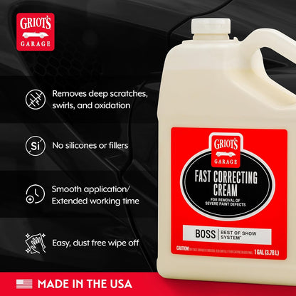 Griot's Garage BOSS Fast Correcting Cream for Car Polishing and Detailing, Swirl, Scratch Remover for Vehicles, 16oz