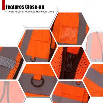 Safety Vest for Men Women Hi Vis Vest with Pockets Mesh High Visibility Vests Meets ANSI/ISEA Standards