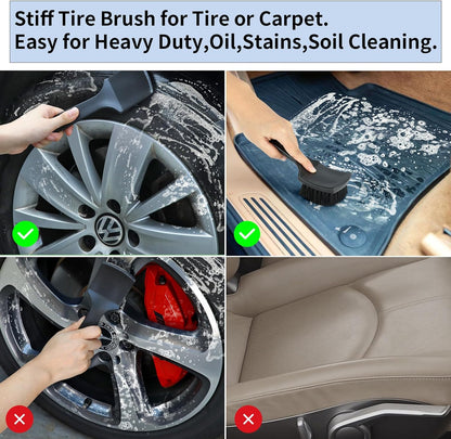 Fitosy Wheel Rim & Tire Brush Set, Soft & Stiff Bristle Wash Cleaning Supplies Kit for Car Body Exterior Surface, Carpet, Truck,SUV,RV,Motorcycle