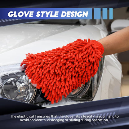 wuyaoyao 2PCS Car Wash Mitt, 10.14"×7.12" Chenille Microfiber Car Wash Mitts, Scratch-Free & Lint-Free, Absorbent Double Sided Clean Glove for Cars Cleaning, Auto Cleaning Supplies (Orange)