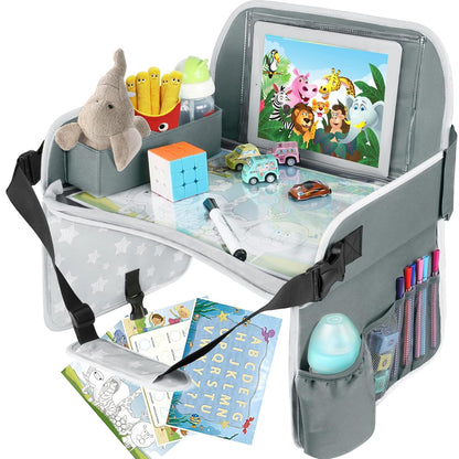 MENZOKE Kids Travel Tray for Toddler Car Seat, Road Trip Activities for Kids with iPad Holder Stand & Dry Erase Board, Road Trip Essentials Accessories Lap Tray as Travel Gifts for Kid, Pink