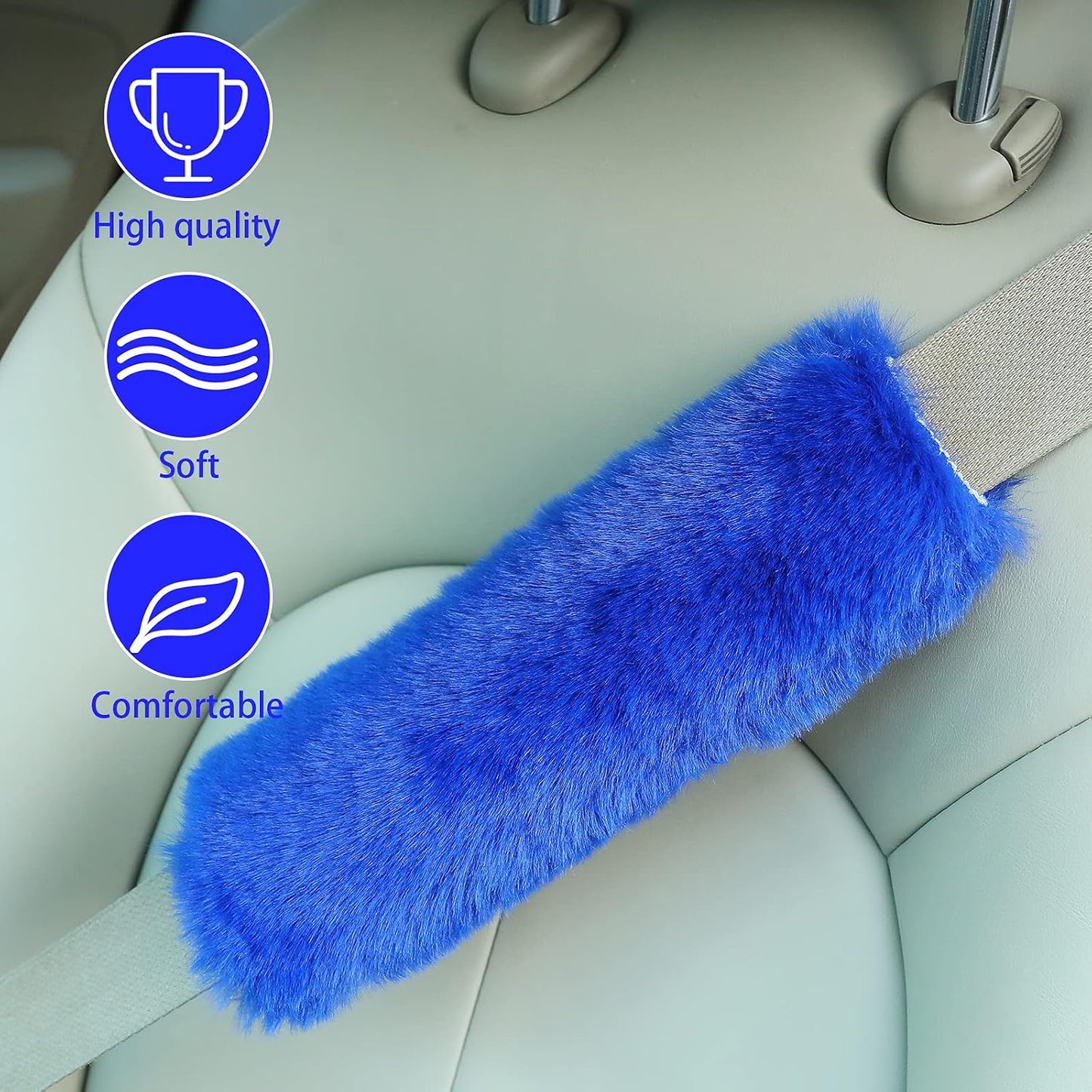 Boao 4 Pack Faux Sheepskin Car Seat Belt Pads Seatbelt Protector Soft Seat Belt Shoulder Strap Cover Comfort Harness Pad(Black, 9.9 Inch)