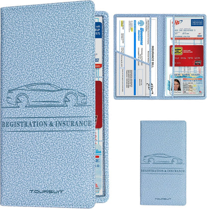 TOURSUIT Car Registration and Insurance Card Holder, Vehicle License Document Glove Box Compartment Organizer, Essential Car Wallet Case for Driver Auto Owners (Carbon Blue)