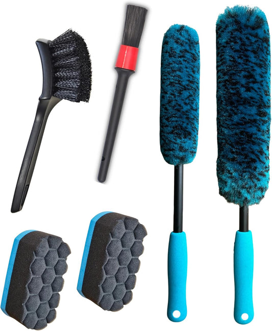 Wheel Brushes for Cleaning Wheels (4 Pro Pack)- 2X Soft Wheel Cleaning Wool Brush, Detailing Brush and Stiff Tire Brush, Scratch Free Durable Car Wheel Rim Brush Kit for Car Rim and Tire Detailing