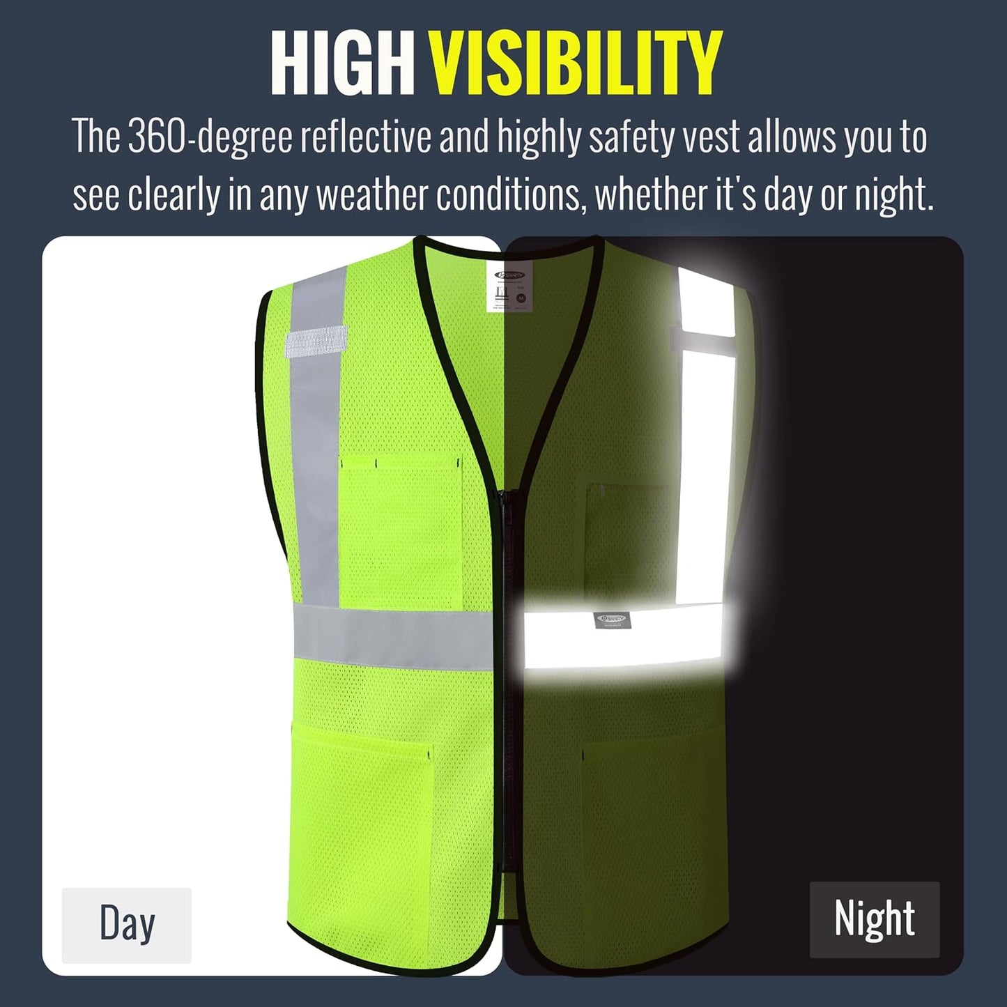 JKSafety Safety Vest for men women Hi Vis Vest with Pockets and Zipper High Visibility Meet ANSI Standard（BX310