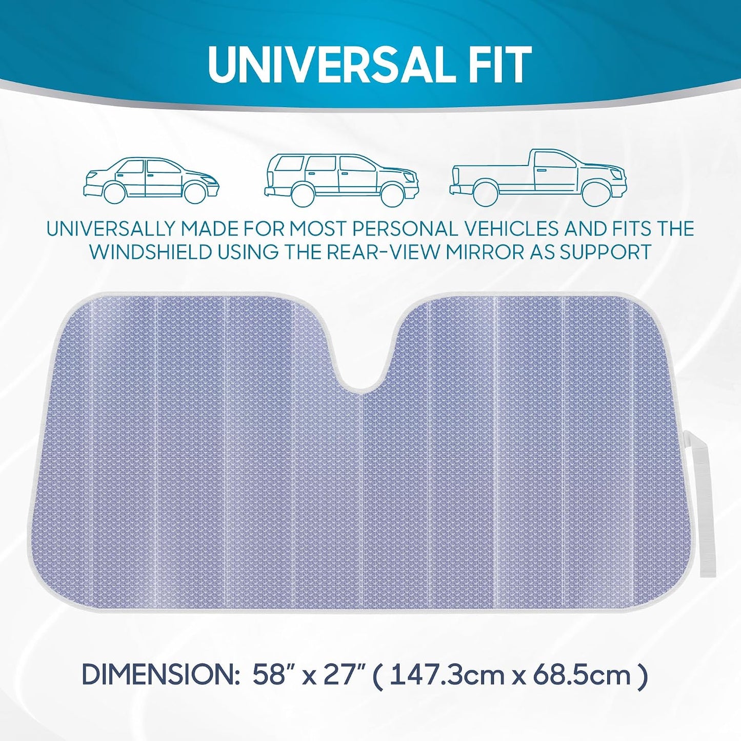 Iridescent Matte White Front Windshield Sunshade-Accordion Folding Auto Shade for Car Truck SUV-Blocks UV Rays Sun Visor Protector-Keeps Your Vehicle Cool- 58 x 27 in