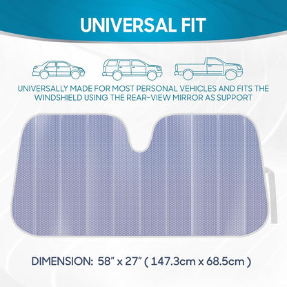Iridescent Matte White Front Windshield Sunshade-Accordion Folding Auto Shade for Car Truck SUV-Blocks UV Rays Sun Visor Protector-Keeps Your Vehicle Cool- 58 x 27 in