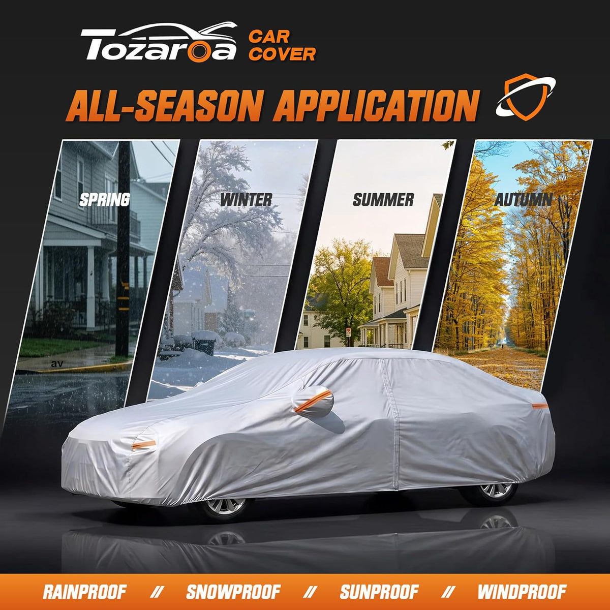 Car Cover Waterproof All-Weather,Heavy-Duty Outdoor Full Exterior Automobiles Sedan/Coupe (Length 186-193 inch) with Windshield Sun Shade Universal Fit Toyota Camry, Tesla Model 3, Accord etc