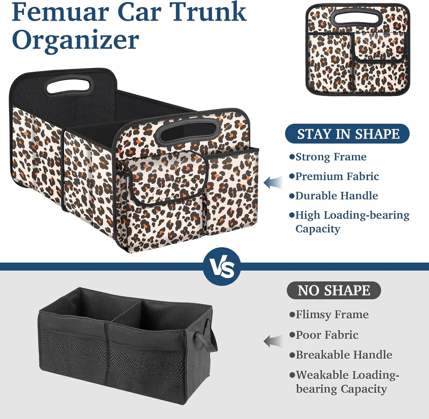 Femuar Car Trunk Organizer with Large Capacity Waterproof Car Accessories for Women & Men, Collapsible Trunk Organizer for Suv/Jeep/Sedan,Tools (Black, Standard)