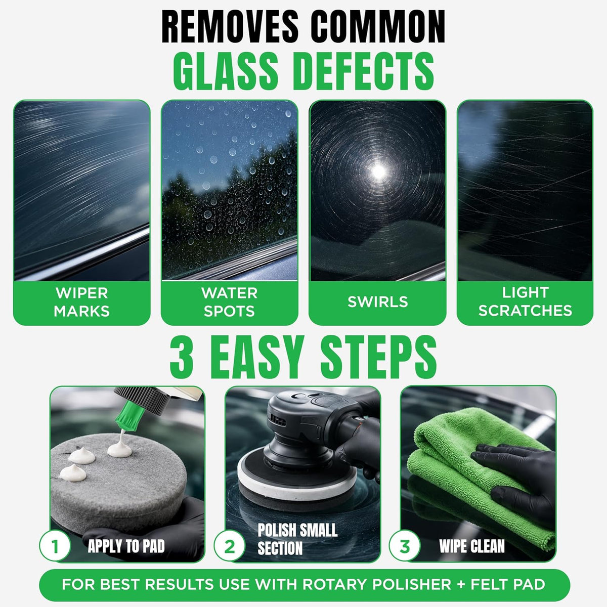 3D Glass Polish – Cerium-Oxide Based Window Polish, Light & Fine Glass Scratch Remover for Car Windows – Restores Clarity & Removes Wiper Marks, Swirls, Water Spots - 16oz