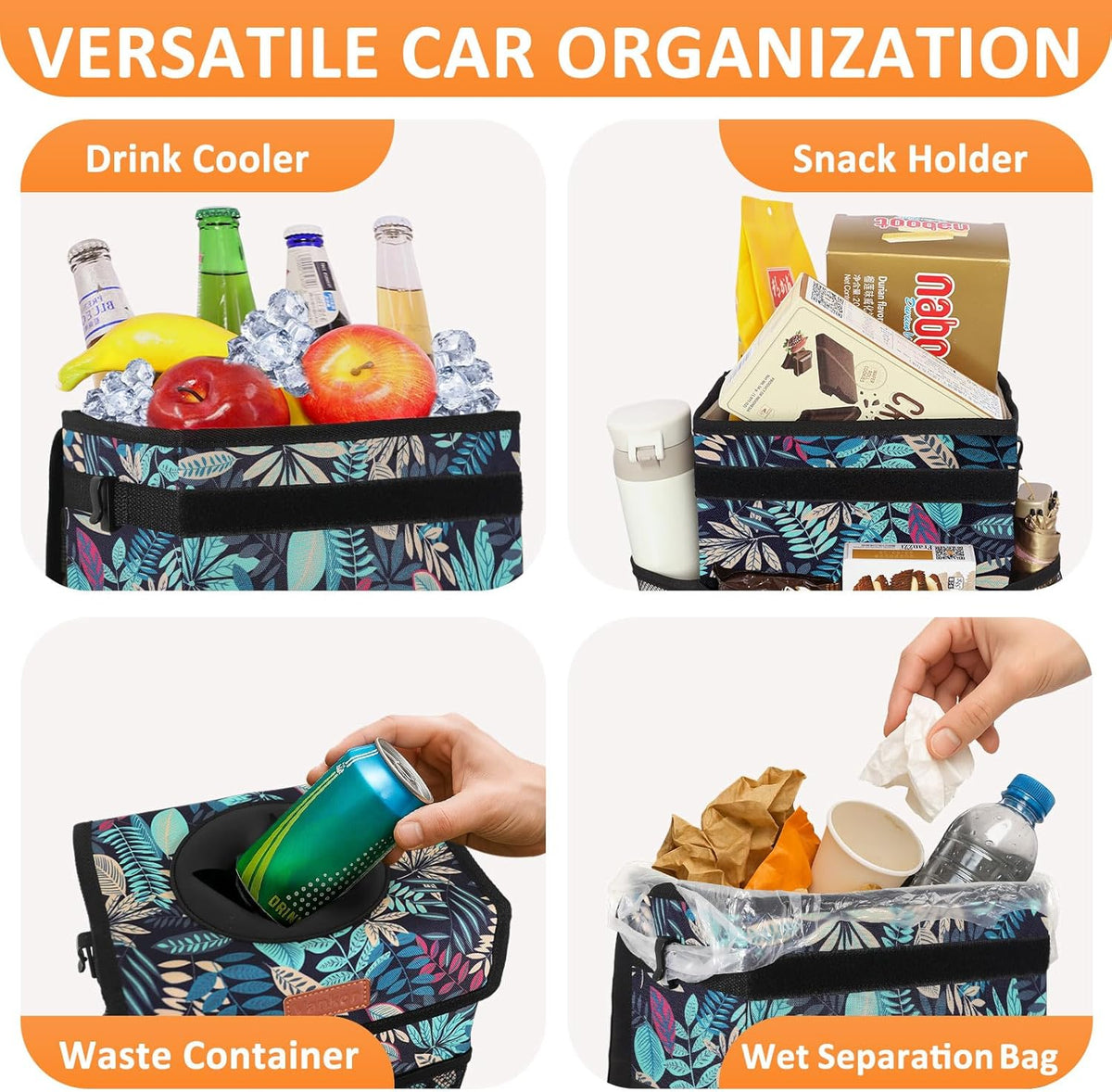 Vankor Car Trash Can Bin with Lid Hanging for Back Seat, Car Accessories for Women Men Leak Proof Automotive Garbage Cans Leakproof Vehicle Trash Can for Truck SUV Black