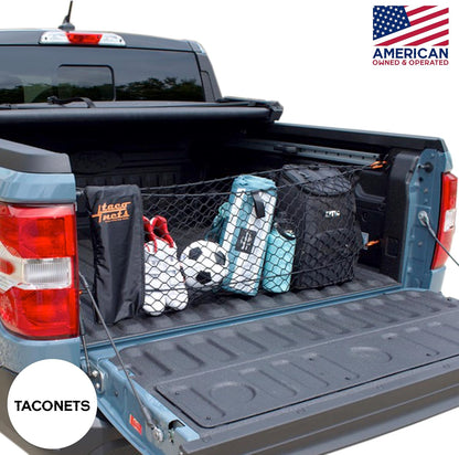 TacoNets Envelope Cargo Net for GMC Sierra & Chevy Silverado - Fits 2013-Current - Upgraded 5mm Bungee - Integrated Storage Bag - Heavy Duty Carabiners - Designed in USA