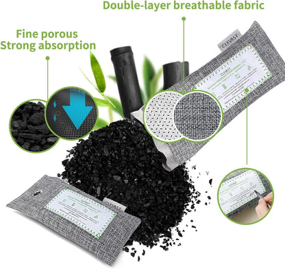 CLEVAST Bamboo Charcoal Air Purifying Bags - (Large, 4×200g), Removes Odors and Moisture, Nature Fresh Air Purifier Bags, Odor Eliminator for Home, Car, Pets, Bathroom, Basement