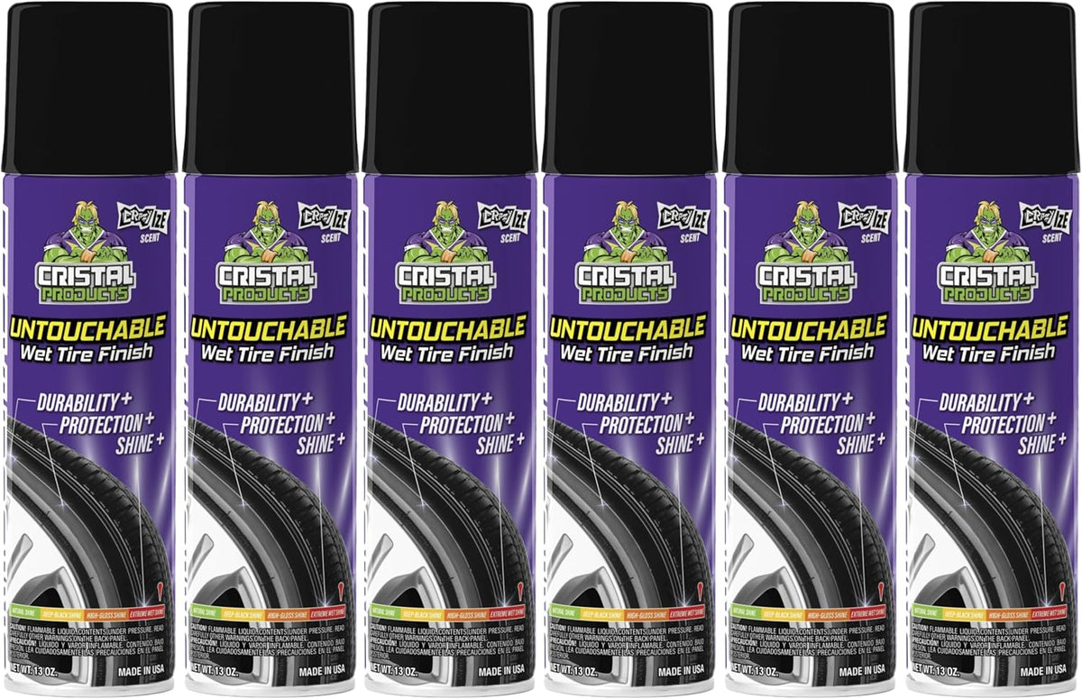 Cristal Products Untouchable Tire Shine Spray – Long-Lasting Wet Tire Finish for Deep Gloss & Protection – Waterproof Tire Shine, Easy Application, Premium Tire Cleaner Shine