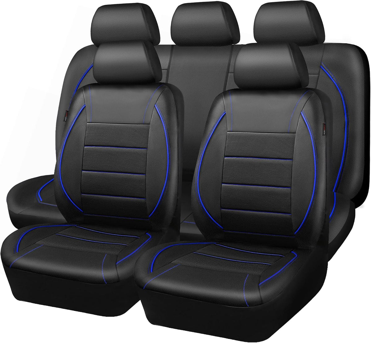 CAR PASS Universal FIT Piping Leather Two Front Seat Covers, Waterproof Faux Leather for SUV Sedan Van Truck, Airbag Compatible,Reserved Opening Holes for Headrest Covers. (Black red)