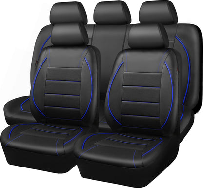 CAR PASS Universal FIT Piping Leather Two Front Seat Covers, Waterproof Faux Leather for SUV Sedan Van Truck, Airbag Compatible,Reserved Opening Holes for Headrest Covers. (Black red)