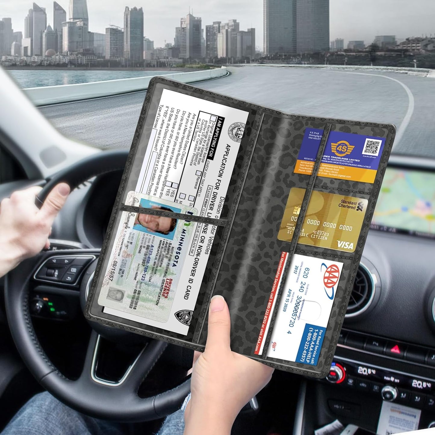 FINPAC Car Registration and Insurance Card Holder, Vehicle Glove Box Card Organizer Wallet Automobile Accessories for License