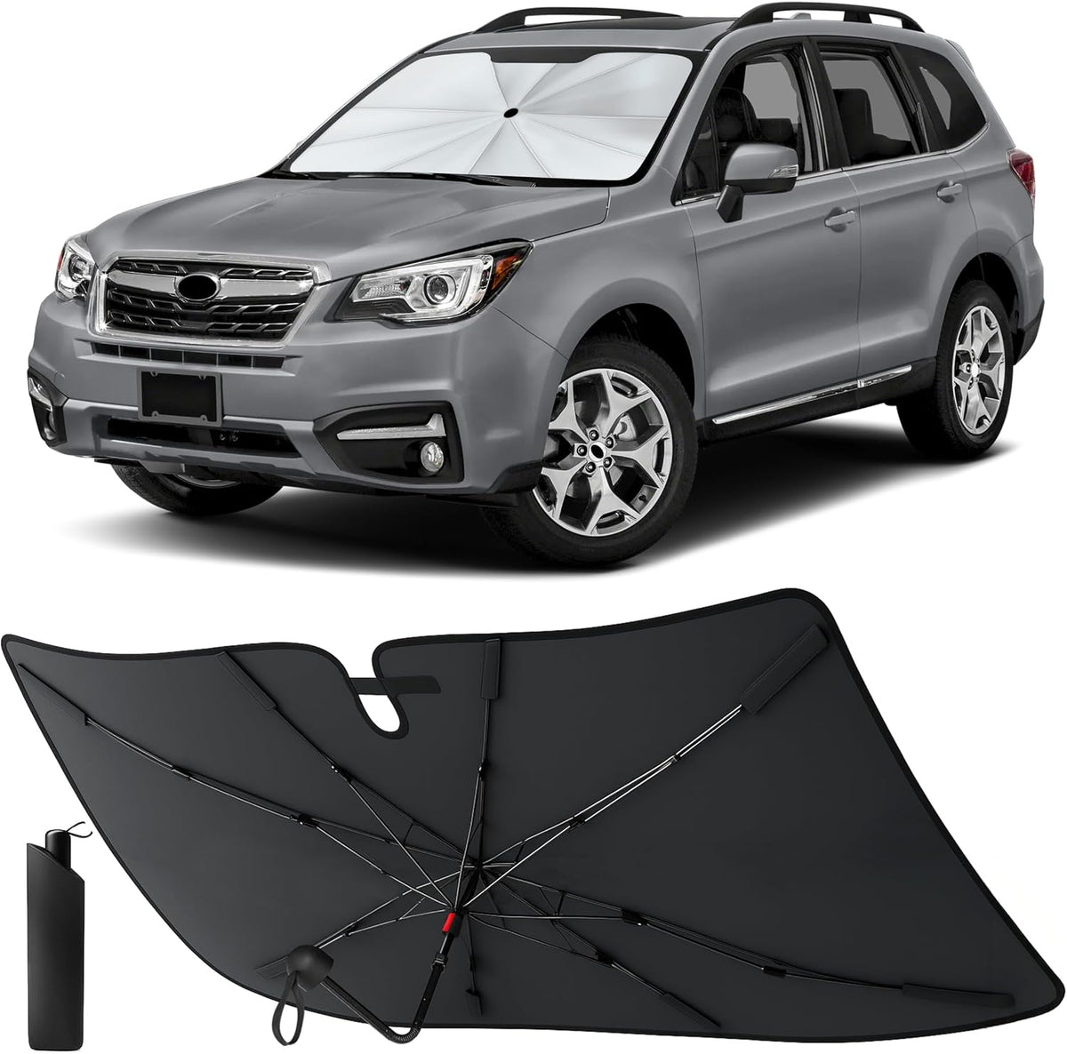 Econour Windshields Sun Shade for Car | Medium Foldable Car Sunshade & Window Tint | UV & Heat Protection Front Window Sun Shield, Keeps Interior Cool, Fits Sedans SUVs & Trucks (57” x 33”)