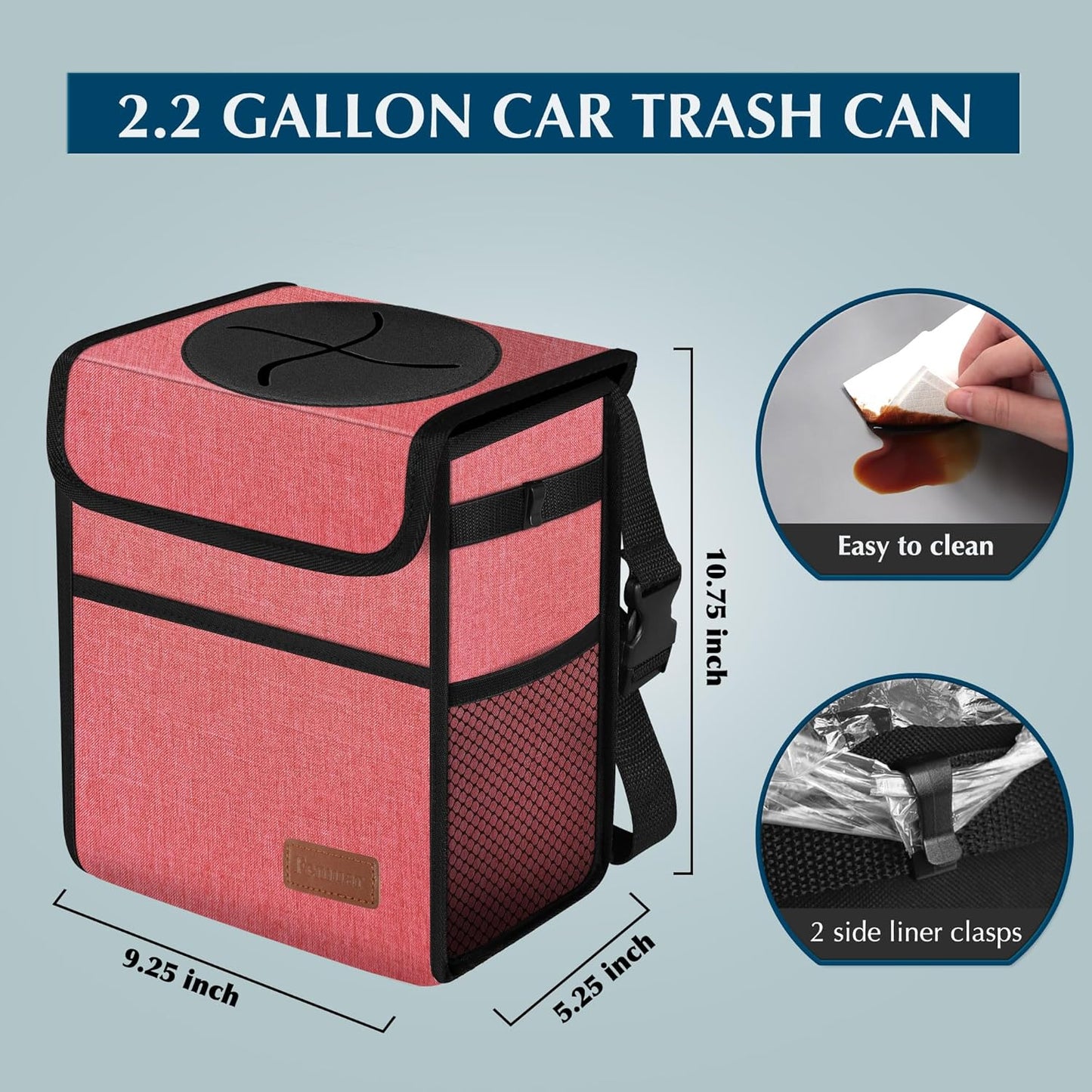 Femuar Leak Proof Car Trash Can with Lid - Waterproof Automotive Garbage Bin for SUVs, Collapsible and Portable Car Trash Bag, Black