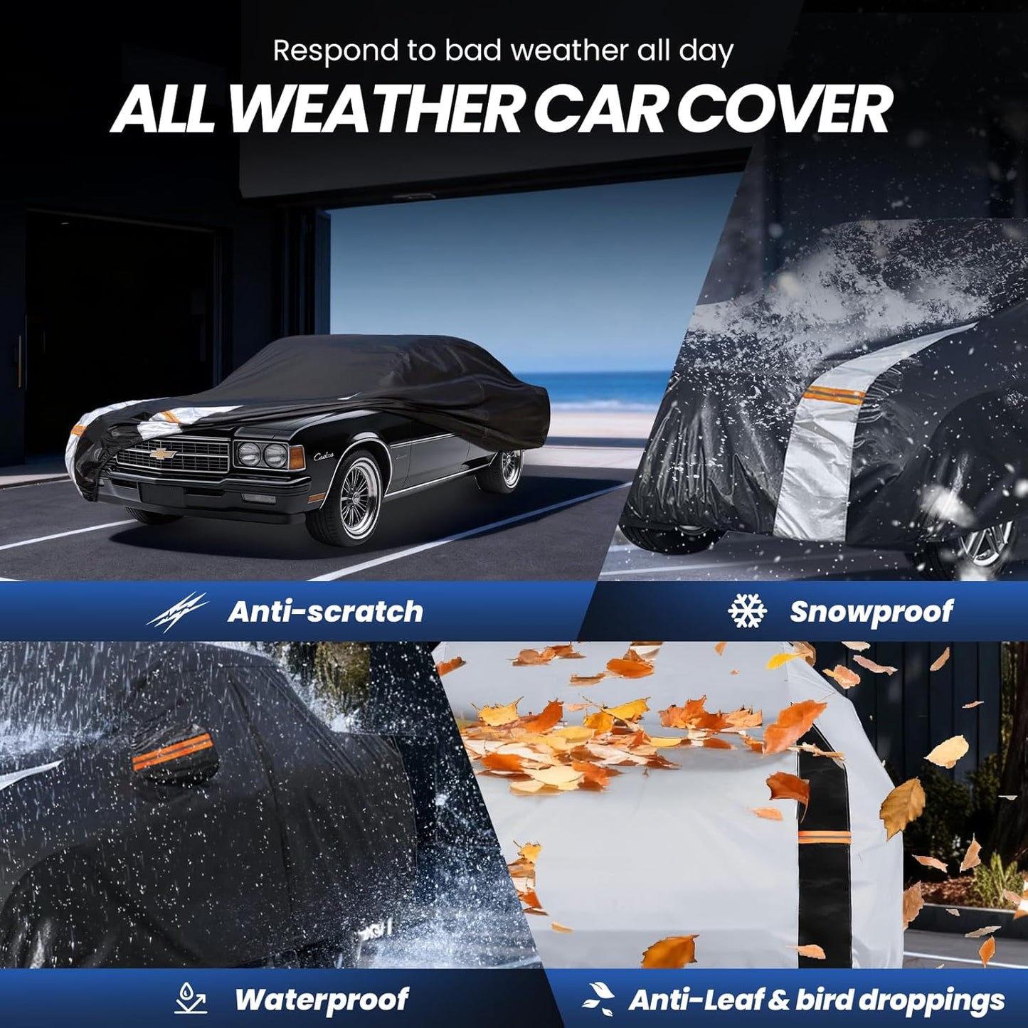 Large SUV Car Cover for Chevy Suburban 100% Waterproof All Weather, Heavy Duty Outdoor Full Exterior Covers Rain Sun Wind UV Protection. - Colors D