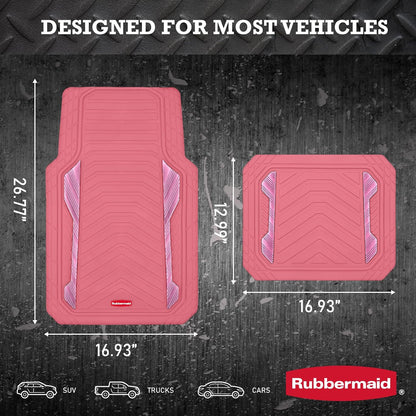 Rubbermaid Car Floor Mat, Heavy Duty All-Weather Car Mats Full Set with Dual-Tone Pink Aluminum Inserts – Universal Fit, Anti-Slip Backing, Trim-to-Fit for Most SUV, Sedan, Van