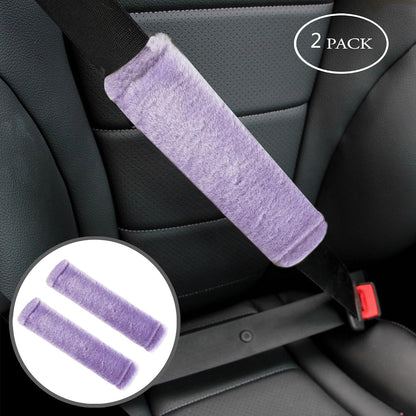 Amooca Soft Faux Fur Universal Fit Seatbelt Cover Car Truck SUV Airplane Seat Belt Shoulder Pad for Carmera Backpack Straps Neck Cushion Protector 2 Pack 10.5in Dark Gray