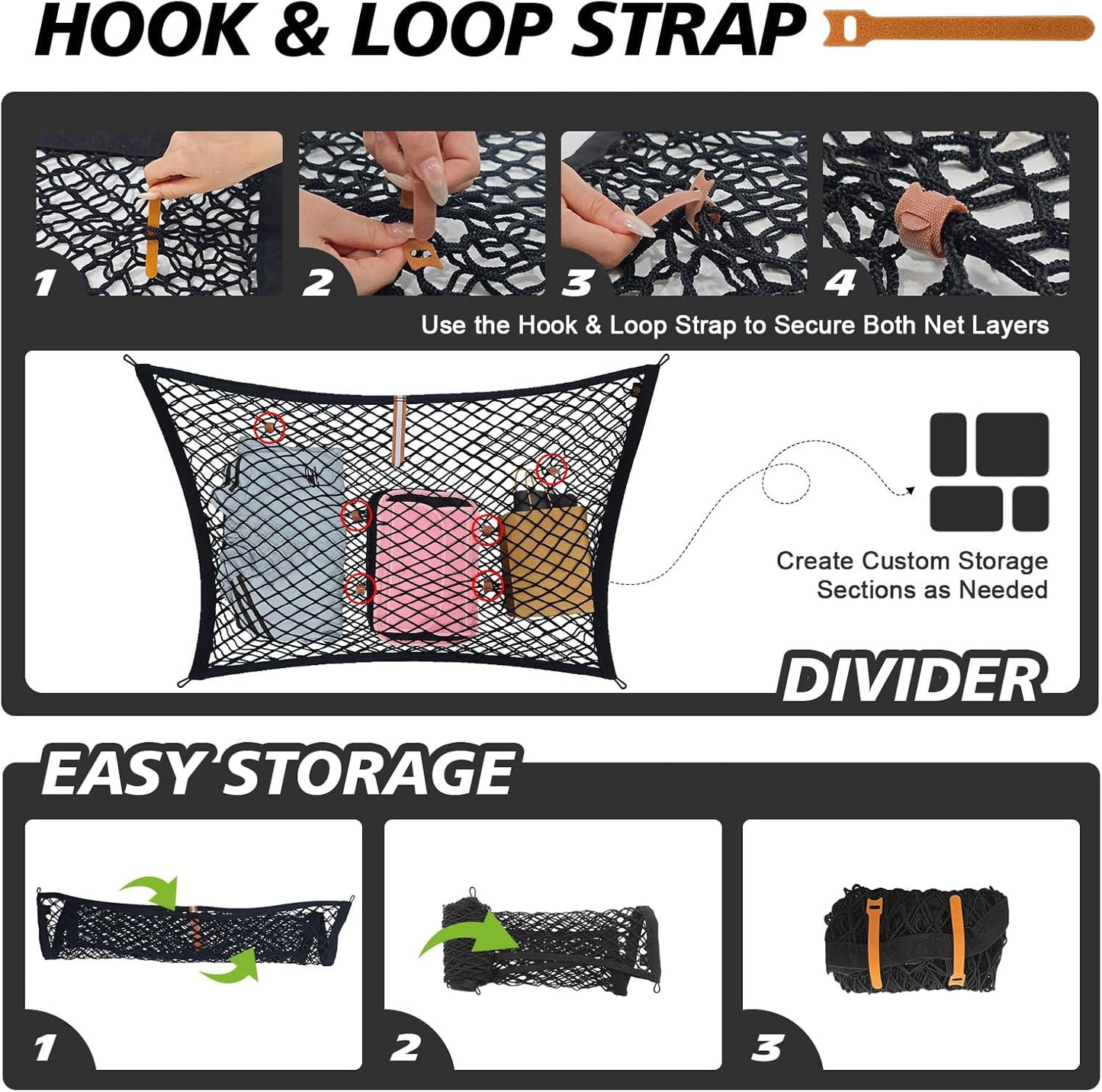 Muslogy Truck Bed Cargo Net Trunk Netting Compatible with 2023-2025 2026 Honda CR-V Accessories, Pickup Cargo Organizer SUV Sedan Storage Net w/Heavy Duty Carabiners - Colors A