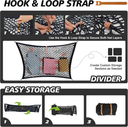 Muslogy Truck Bed Cargo Net Trunk Netting Compatible with 2023-2025 2026 Honda CR-V Accessories, Pickup Cargo Organizer SUV Sedan Storage Net w/Heavy Duty Carabiners - Colors A