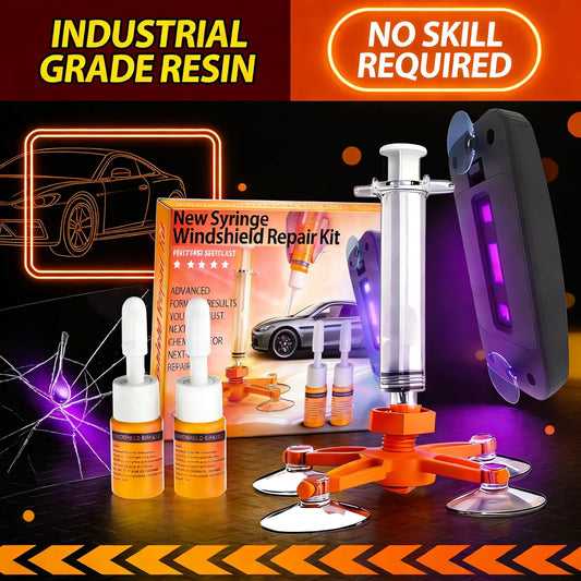 Windshield Repair Kit, Windshield Crack Repair Kit with Suction Cup Curing Light, 2 Pcs Car Glass Repair Kit Quick Fix for Chips & Cracks, Windshield Chip Repair Kit, Automotive Nano Fluid（Orange）