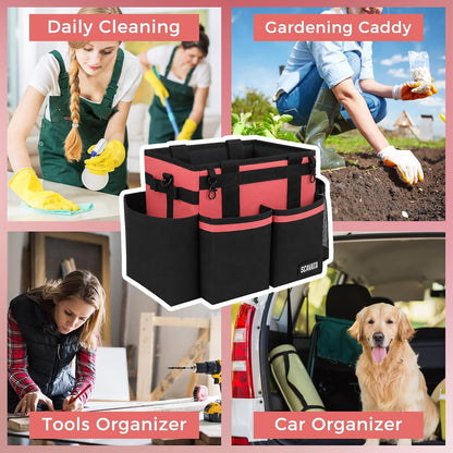 SCAVATA Compact Wearable Cleaning Caddy, Small Supplies Organizer with Handle & Shoulder Straps for Housekeepers, Under Sink & Car Cleaning Tool Organizer Bag (Black)