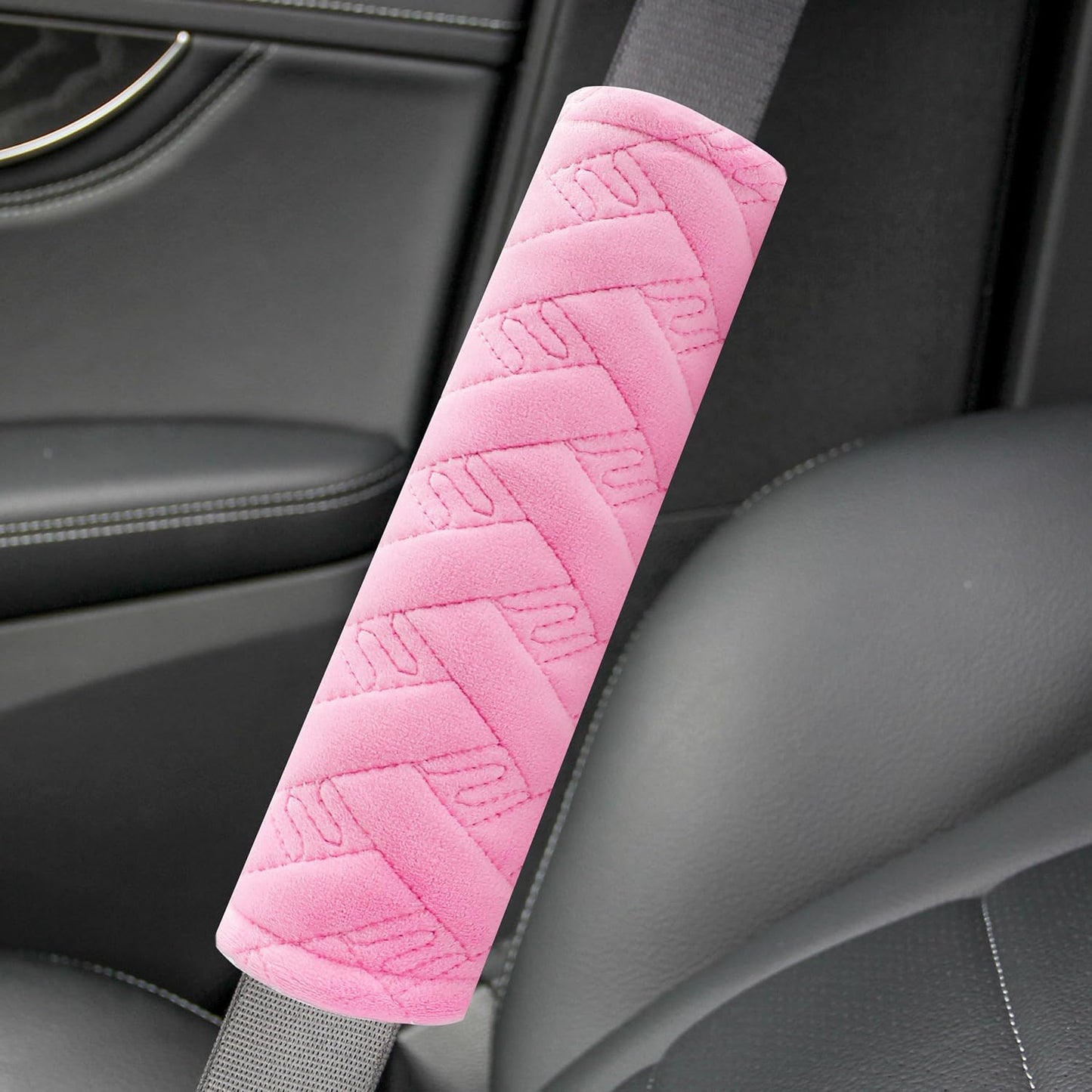 Amooca 2-Pack Soft Seat Belt Covers Universal Car Shoulder Pad Cushions with Braid Pattern for Comfortable Driving & Bag Strap Protection Red