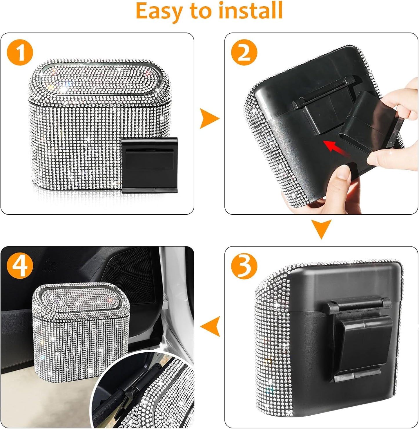 Accmor Car Trash Can with Lid, Mini Auto Dustbin Garbage Organizer Holder 2 Packs, Automotive Storage Container Bin with 60 Pcs Bags for Vehicle, Home, Office
