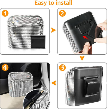 Accmor Car Trash Can with Lid, Mini Auto Dustbin Garbage Organizer Holder 2 Packs, Automotive Storage Container Bin with 60 Pcs Bags for Vehicle, Home, Office