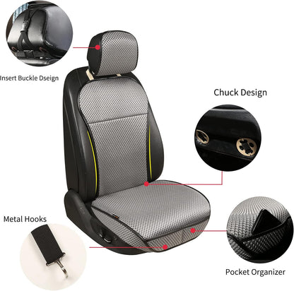 Auto Newer Luxury Breathable Car Seat Cover Fit Four Seasons, Universal Front of Car Seat Cushions, Bottom Seat Covers of Full Wrapped Edge,Universal Fit for 95% Cars,SUV,Pickup(Beige，2PCS)
