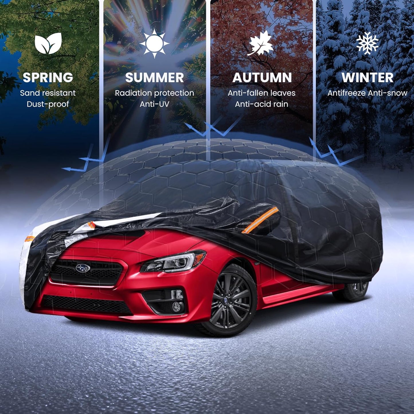Large SUV Car Cover for Chevy Suburban 100% Waterproof All Weather, Heavy Duty Outdoor Full Exterior Covers Rain Sun Wind UV Protection. - Colors D