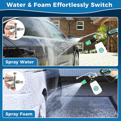Pressure Washer Gun with Foam Cannon Car Wash Kit, Dual Channels-Foam/Water in 1s,1/4 Inch Quick Dual Connector Accessory for Car Wash Foam Gun & Pressure Washer Gun,with 5-Nozzle 3/8″ Swivel QC