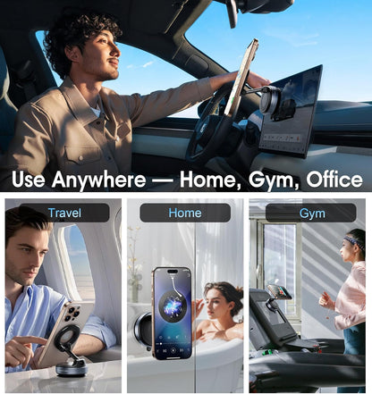REOKILY 2026 Upgraded Vacuum Magnetic Car Phone Holder 360° Reinforced 96LBS Ultra Suction Cup Phone Mount for MagSafe Cell Phone Holders for Your Car/Gym/Mirror Mount for iPhone & Android