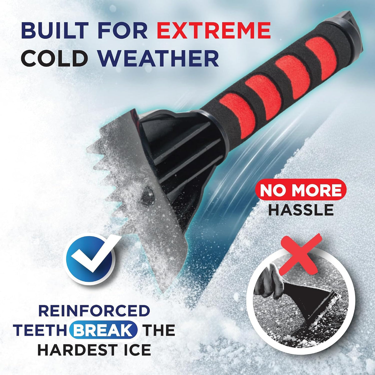 RevHeads Ice Scraper for Car Windshield with Snow Brush - Telescopic Handle to 28" - Brush End to Clear Snow, Chisel Side for Frost, Claw Side for ICY Chunks