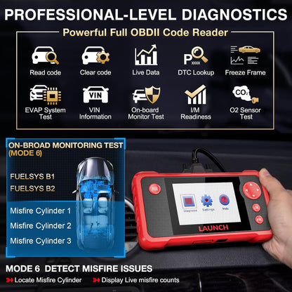 LAUNCH CRP123 V3.0 Elite OBD2 Scanner-2026 New Model Engine/ABS/SRS/Transmission Diagnostic Scan Tool SRS Airbag Code Reader,3 Reset Oil Service/Throttle Relearn/SAS Reset,No Subscription Required