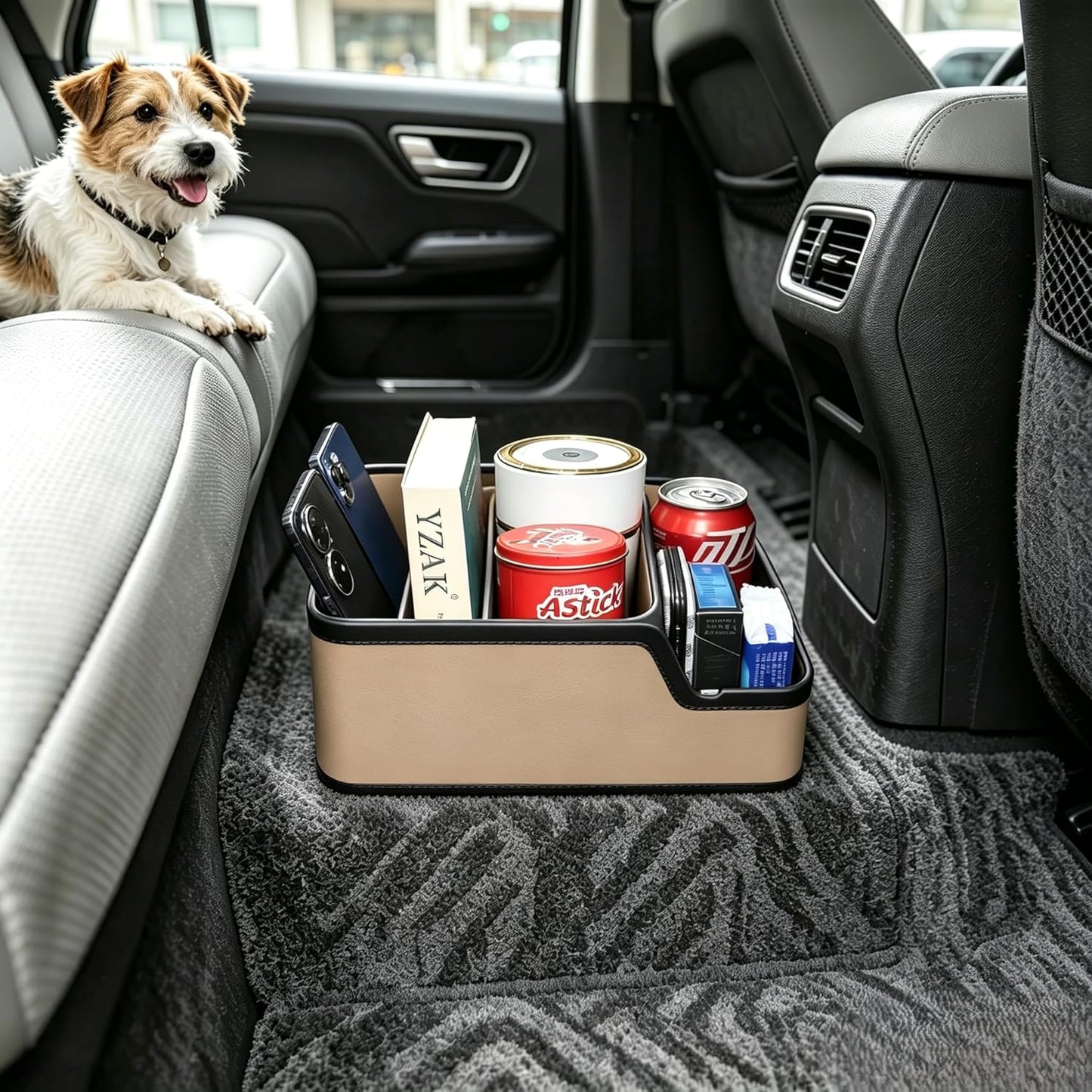 Car Storage Organizer Between Seats,Center Console Armrest Storage Box Back Seat Organizer with Small Compartment Car Interior Storage Box,Cup Holder Tray with Non-slip Mat(Black)